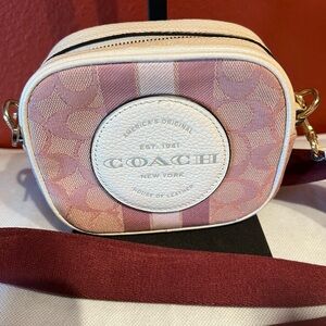 Coach Mini Dempsey Camera Bag pink  and Cream Crossbody Bag